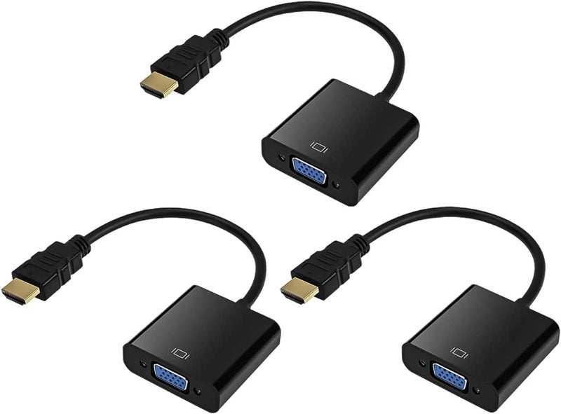 QINGLER محول HDMI إلى VGA، محول HDMI إلى VGA مطلي بالذهب (ذكر إلى أنثى) للكمبيوتر، سطح المكتب، اللابتوب، PC، الشاشة، البروجيكتور، HDTV، Chromebook، Raspberry Pi، Roku، Xbox والمزيد - أسود، 3 عبوات - Image 1